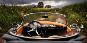 an older car in the countryside